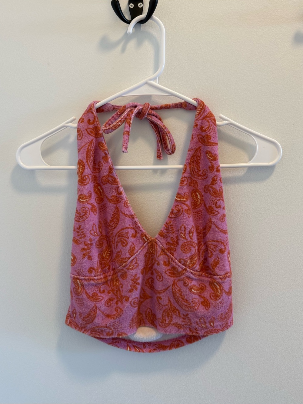 PacSun LA Hearts Pink Orange Paisley Halter Terry Cloth Crop Top Women’s Small